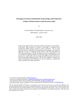 The Impact of Farmer-Field-Schools on Knowledge and Productivity: a Study of Potato Farmers in the Peruvian Andes1