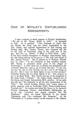 ONE of WESLEY's UNPUBLISHED ABRIDGMENTS