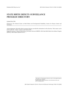 State Birth Defects Surveillance Program Directory