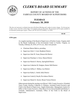 Februrary 20, 2018 Board of Supervisors Meeting
