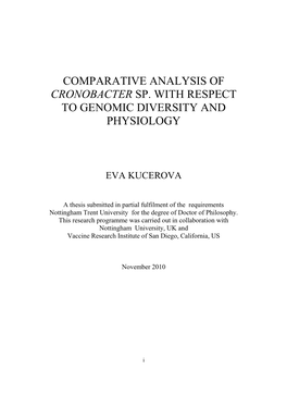 Comparative Analysis of Cronobacter Sp. with Respect to Genomic Diversity and Physiology