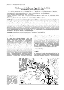 Metal Sources for the Katanga Copperbelt Deposits (DRC): Insights from Sr and Nd Isotope Ratios