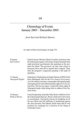 Chronology of Events January 2003 – December 2003