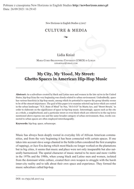 My City, My 'Hood, My Street: Ghetto Spaces in American Hip-Hop Music