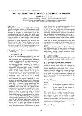 Optimal Solar Cable Selection for Photovoltaic Systems