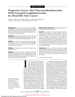 Prognostic Factors After Pancreatoduodenectomy with Extended Lymphadenectomy for Distal Bile Duct Cancer