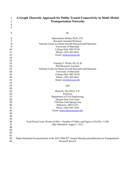 A Graph Theoretic Approach for Public Transit Connectivity in Multi-Modal 2 Transportation Networks 3 4