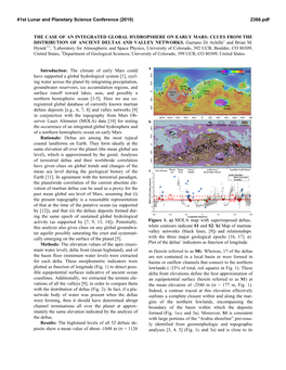 Figure 1. A) MOLA Map with Superimposed Deltas; White Contours Indicate S1 and S2