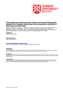 Novel Alkenone-Producing Strains of Genus Isochrysis (Haptophyta