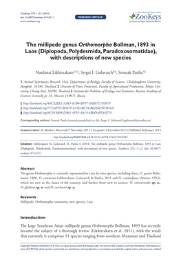 Diplopoda, Polydesmida, Paradoxosomatidae), with Descriptions of New Species