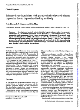 Primary Hypothyroidism with Paradoxically Elevated Plasma Thyroxine Due to Thyroxine-Binding Antibody