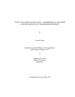 “Tunc Tu Clamas Clara Voce”: Mariological Allusion and the Music of St. Hildegard of Bingen