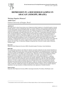 Depression in a Household Sample in Aracaju (Sergipe, Brazil)