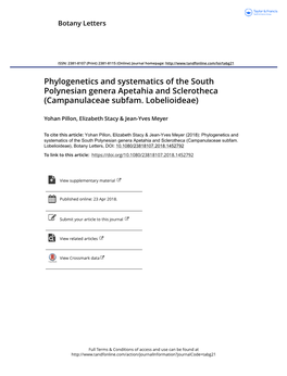 Phylogenetics and Systematics of the South Polynesian Genera Apetahia and Sclerotheca (Campanulaceae Subfam