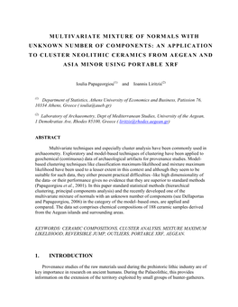 Of the Most Popular Multivariate Statistical Techniques Used in Archaeometry Are Cluster Analysis And