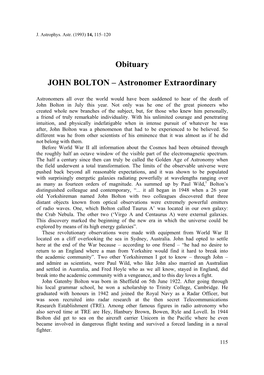 John Bolton — Astronomer Extraordinary