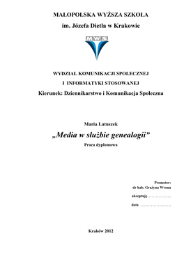 „Media W Służbie Genealogii” Praca Dyplomowa