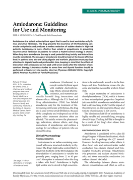 Amiodarone: Guidelines for Use and Monitoring LYLE A