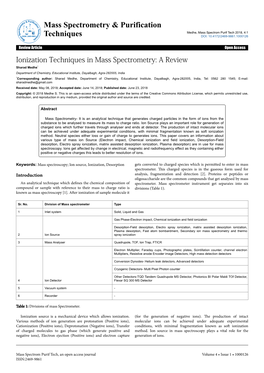 Ionization Techniques in Mass Spectrometry