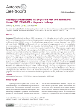 Myelodysplastic Syndrome in a 30-Year-Old Man with Coronavirus Disease 2019 (COVID-19): a Diagnostic Challenge