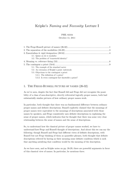 Kripke's Naming and Necessity: Lecture I