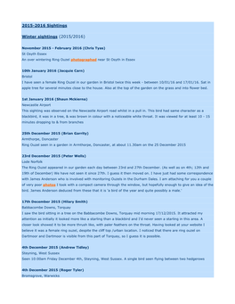 2015-2016 Sightings Winter Sightings