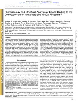 Pharmacology and Structural Analysis of Ligand Binding to the Orthosteric Site of Glutamate-Like Glud2 Receptors S