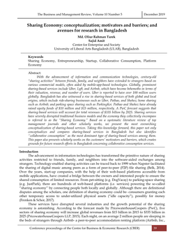 Sharing Economy: Conceptualization; Motivators and Barriers; and Avenues for Research in Bangladesh