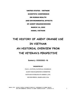 The History of Agent Orange Use in Vietnam an Historial Overview From