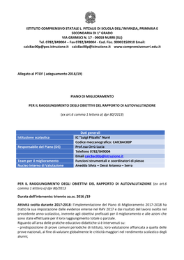 Istituto Comprensivo Statale L. Pitzalis Di Scuola Dell'infanzia, Primaria E Secondaria Di 1° Grado Via Gramsci N. 17