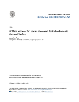 Tort Law As a Means of Controlling Domestic Chemical Warfare