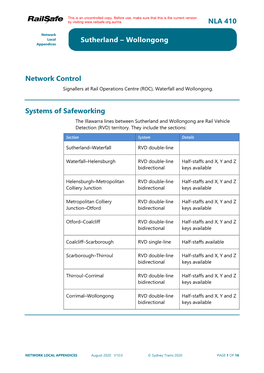 NLA 410 Sutherland – Wollongong Title Network Control Systems of Safeworking