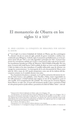 El Monasterio De Obarra En Los Siglos XI a XIII*