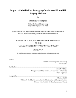 Impact of Middle East Emerging Carriers on US and EU Legacy Airlines