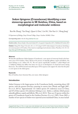 Sedum Lipingense (Crassulaceae) Identifying a New Stonecrop Species in SE Guizhou, China, Based on Morphological and Molecular Evidence