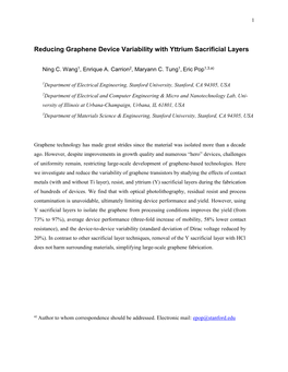 Reducing Graphene Device Variability with Yttrium Sacrificial Layers