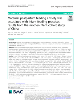 Maternal Postpartum Feeding Anxiety Was Associated with Infant Feeding