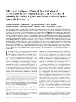 Tumor Apoptosis, Respectively by Fas-Fas Ligand- and Perforin-Induced Recombinant IL-12 Are Mediated Primarily Administration Of