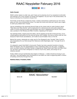 RAAC Newsletter February 2017