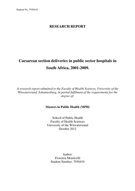 Caesarean Section Deliveries in Public Sector Hospitals in South Africa, 2001-2009