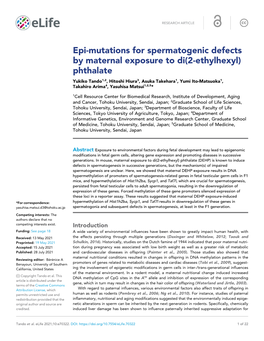 Epi-Mutations for Spermatogenic Defects by Maternal Exposure to Di(2-Ethylhexyl) Phthalate