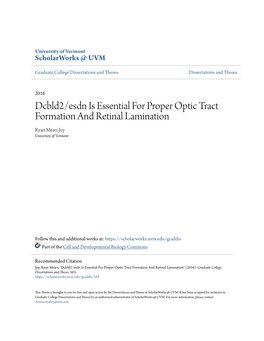 Dcbld2/Esdn Is Essential for Proper Optic Tract Formation and Retinal Lamination Ryan Mears Joy University of Vermont