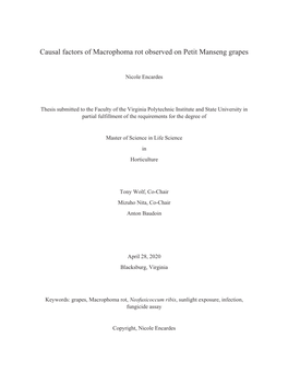 Causal Factors of Macrophoma Rot Observed on Petit Manseng Grapes