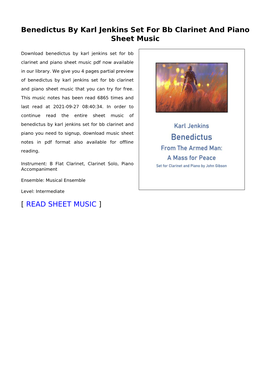 Benedictus by Karl Jenkins Set for Bb Clarinet and Piano Sheet Music