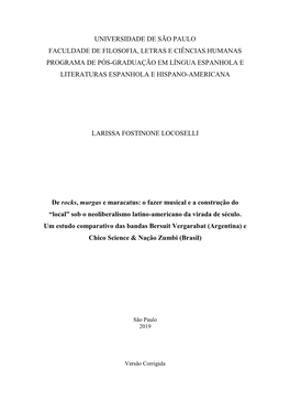 Universidade De São Paulo Faculdade De Filosofia, Letras E Ciências Humanas Programa De Pós-Graduação Em Língua Espanhola E Literaturas Espanhola E Hispano-Americana