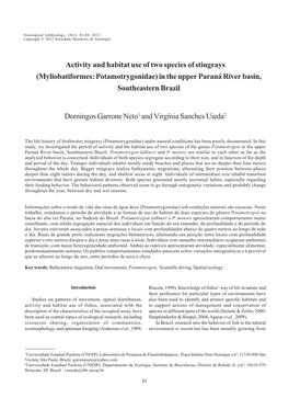 Activity and Habitat Use of Two Species of Stingrays (Myliobatiformes: Potamotrygonidae) in the Upper Paraná River Basin, Southeastern Brazil