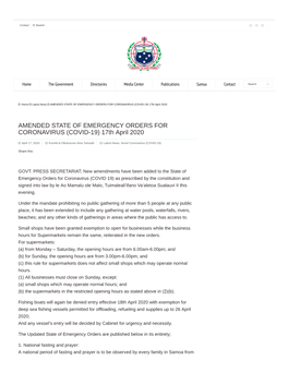 AMENDED STATE of EMERGENCY ORDERS for CORONAVIRUS (COVID-19) 17Th April 2020