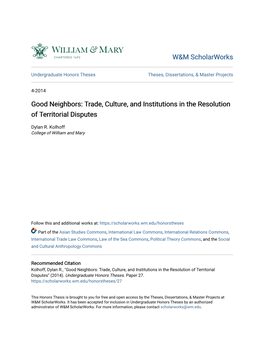 Trade, Culture, and Institutions in the Resolution of Territorial Disputes