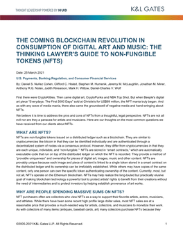 The Thinking Lawyer's Guide to Non-Fungible Tokens (Nfts)