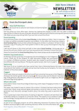 NEWSLETTER Vasse.Ps@Education.Wa.Edu.Au 08 9746 3700